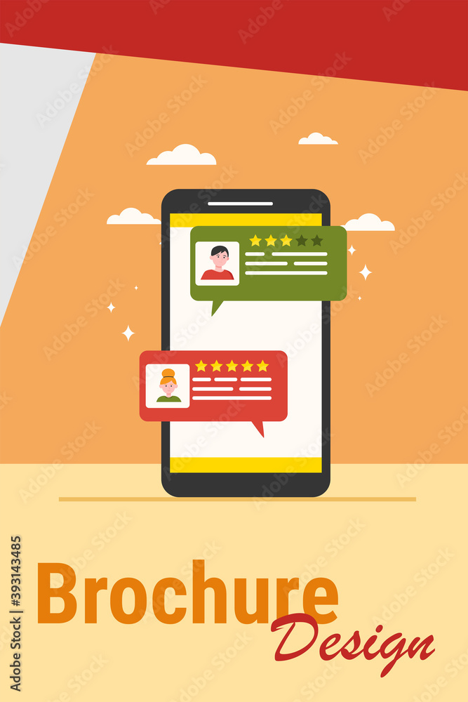 Poster online chat interface. smart phone screen with users dialog bubbles flat vector illustration. messen
