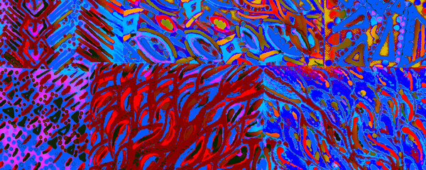 Azure Pachwork Artwork. Neon Trendy Image. Orange