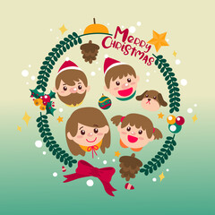 Merry Christmas with Happy Family and Dog with Christmas Decorate Ornaments, Vector, Illustration