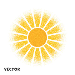 Fototapeta premium Sun with rays, yellow, noise, stipple, dots. Vector object on a white background.