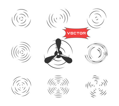 Propeller. Collection of the rotation effect. Vector monochrome overlay elements on an isolated light background.