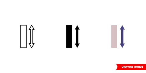 Vertical arrow rectangle icon of 3 types color, black and white, outline. Isolated vector sign symbol.