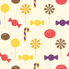 This is a seamless pattern of candy on a light background.