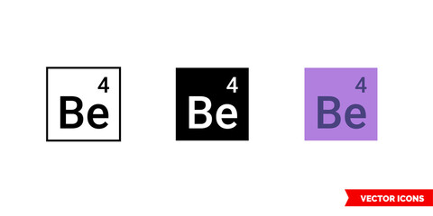 Beryllium icon of 3 types color, black and white, outline. Isolated vector sign symbol.