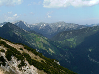 Mountain hiking tour on mountain Kramerspitz in Bavaria, Germany