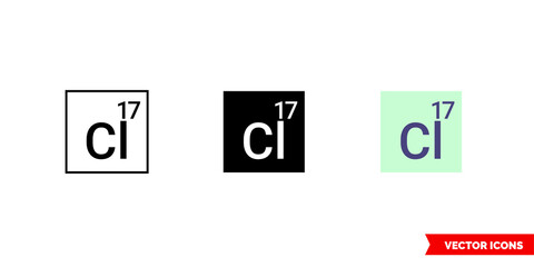 Chlorine icon of 3 types color, black and white, outline. Isolated vector sign symbol.
