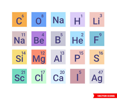 Chemical elements icons set of color type. Isolated vector sign symbol.