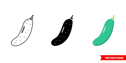 Cucumber icon of 3 types color, black and white, outline. Isolated vector sign symbol.