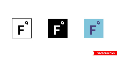 Fluorine icon of 3 types color, black and white, outline. Isolated vector sign symbol.