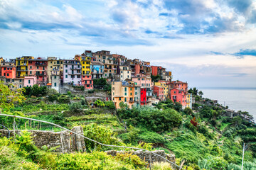 Fototapeta na wymiar Corniglia Village at Sunrise, Cinque Terre, Italy 