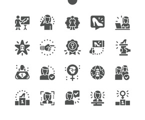 Female leader. Fulfilled businesswoman. Beauty will save the world. Feminine power, equality of rights. Girl announcer. Vector Solid Icons. Simple Pictogram