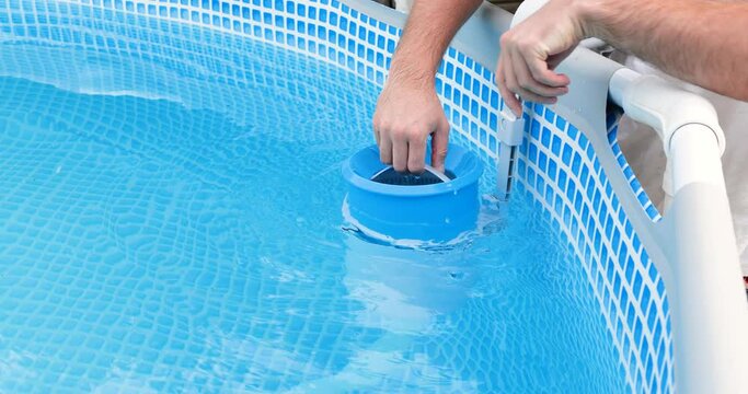 skimmer for the frame pool. Contaminated pool cleaning concept.
