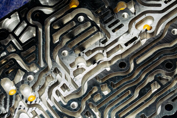 details of the automatic transmission. metal labyrinth. car repair concept