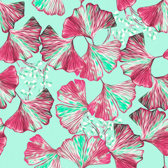 Ginkgo leaves with berries seamless pattern.