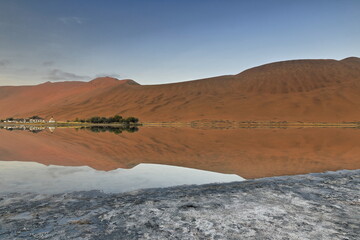 Sumu Jaran Lakebed-Badain Jaran Desert Temple- sand megadunes. Inner Mongolia-China-1125