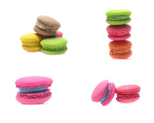Colorful  macaron isolated on white background  (Mix, set , collection)