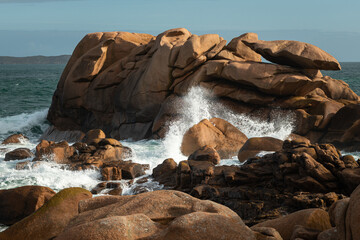 Interesting rock formation on Pink Granite Coast in northern Brittany