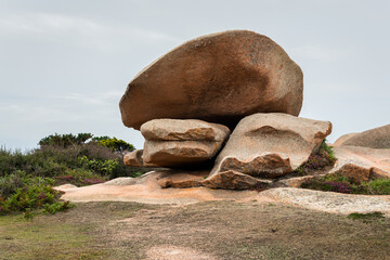 Interesting rock formation on Pink Granite Coast in northern Brittany