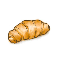 The digital painting of French croissant bread bakery raster illustration on white background.