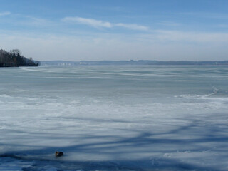 Winter impressions at Pilsensee lake, Bavaria, Germany.