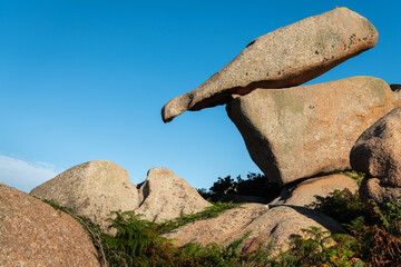 Interesting rock formation on Pink Granite Coast in northern Brittany