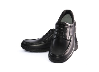 Black leather luxury classic simple shoes for men isolated on white background