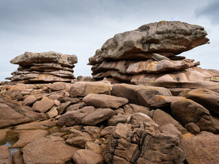 Interesting rock formation on Pink Granite Coast in northern Brittany
