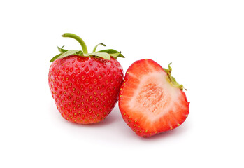 Ripe strawberries with leaves.