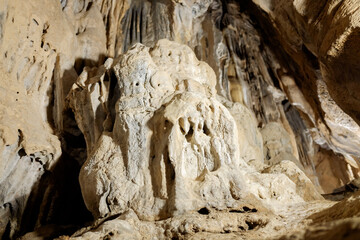 The calcite in the mineral water creates castings and stalactites within the natural caves.