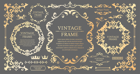 高級感のある　フレームデザイン　テンプレートセット　ラグジュアリー　ゴージャス　ビンテージ　アンティーク	
