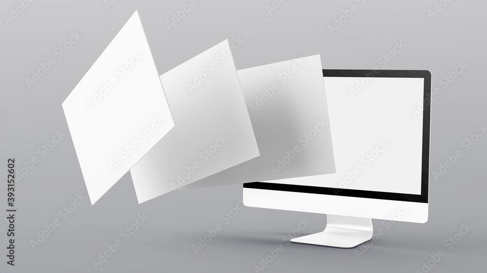 Aufkleber floating screens mock up 3d rendering