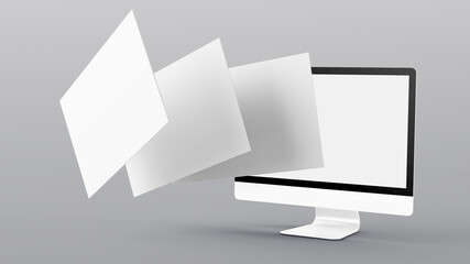 floating screens mock up 3d rendering