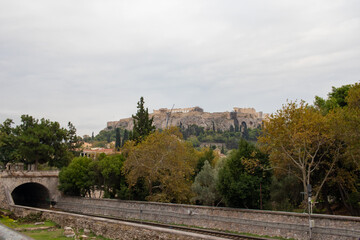 Fototapeta na wymiar Monastiraki, Greece - October 2020. View of Acropolis.