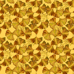 Obraz na płótnie Canvas Ginkgo leaves with berries seamless pattern.