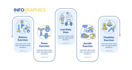 Muscle training vector infographic template. Fitness exercise. Physical health presentation design elements. Data visualization with 5 steps. Process timeline chart. Workflow layout with linear icons © IMG visuals icons
