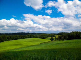 Hills and meadows of Kashubia Region, Poland.