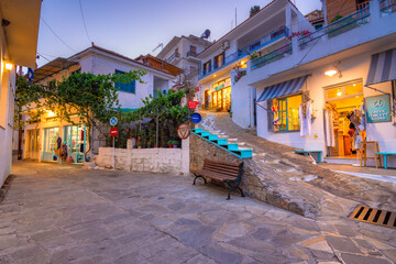 Amazing scenic village of Glossa at sunset, Skopelos, Greece.