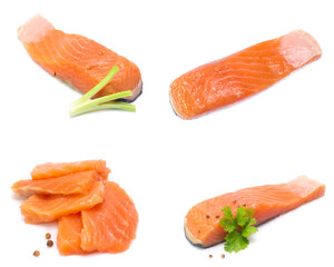 salmon  isolated on white background  (Mix, set , collection)