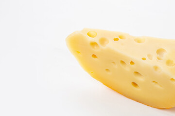 Big holes cheese on white background