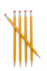Five pencils on white in counting symbol