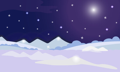 Obraz na płótnie Canvas Winter night landscape. Vector illustration of winter nature. Sky, stars, moon and snow. Winter background