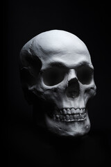 white skull on black background 