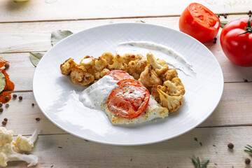 Beautiful juicy healthy food from the chef for an expensive restaurant delicious dishes for guests with a beautiful presentation, fish delicacies, delicious meat with asparagus food photo