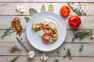 Beautiful juicy healthy food from the chef for an expensive restaurant delicious dishes for guests with a beautiful presentation, fish delicacies, delicious meat with asparagus food photo