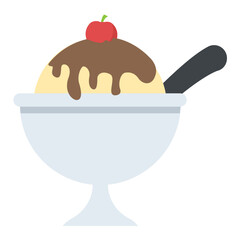 
A bowl with spoon and three different flavor of scoops
