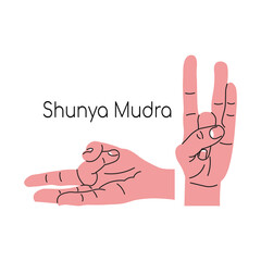 Shunya Mudra or Akash Shamak mudra. Yoga hand gesture. Meditation. Vector illustration in flat minimalism design. Isolated on a white background.
