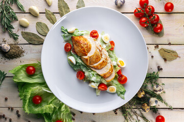 Beautiful juicy healthy food from the chef for an expensive restaurant delicious dishes for guests...
