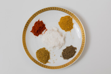 Spices and salt. Culinary background with selective focus