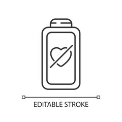 Fully discharged battery linear icon. Low percantage on your device. Disabled system. Thin line customizable illustration. Contour symbol. Vector isolated outline drawing. Editable stroke