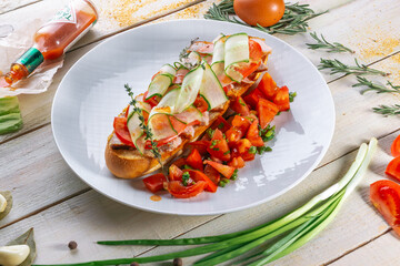 Beautiful juicy healthy food from the chef for an expensive restaurant delicious dishes for guests with a beautiful presentation, fish delicacies, delicious meat with asparagus food photo